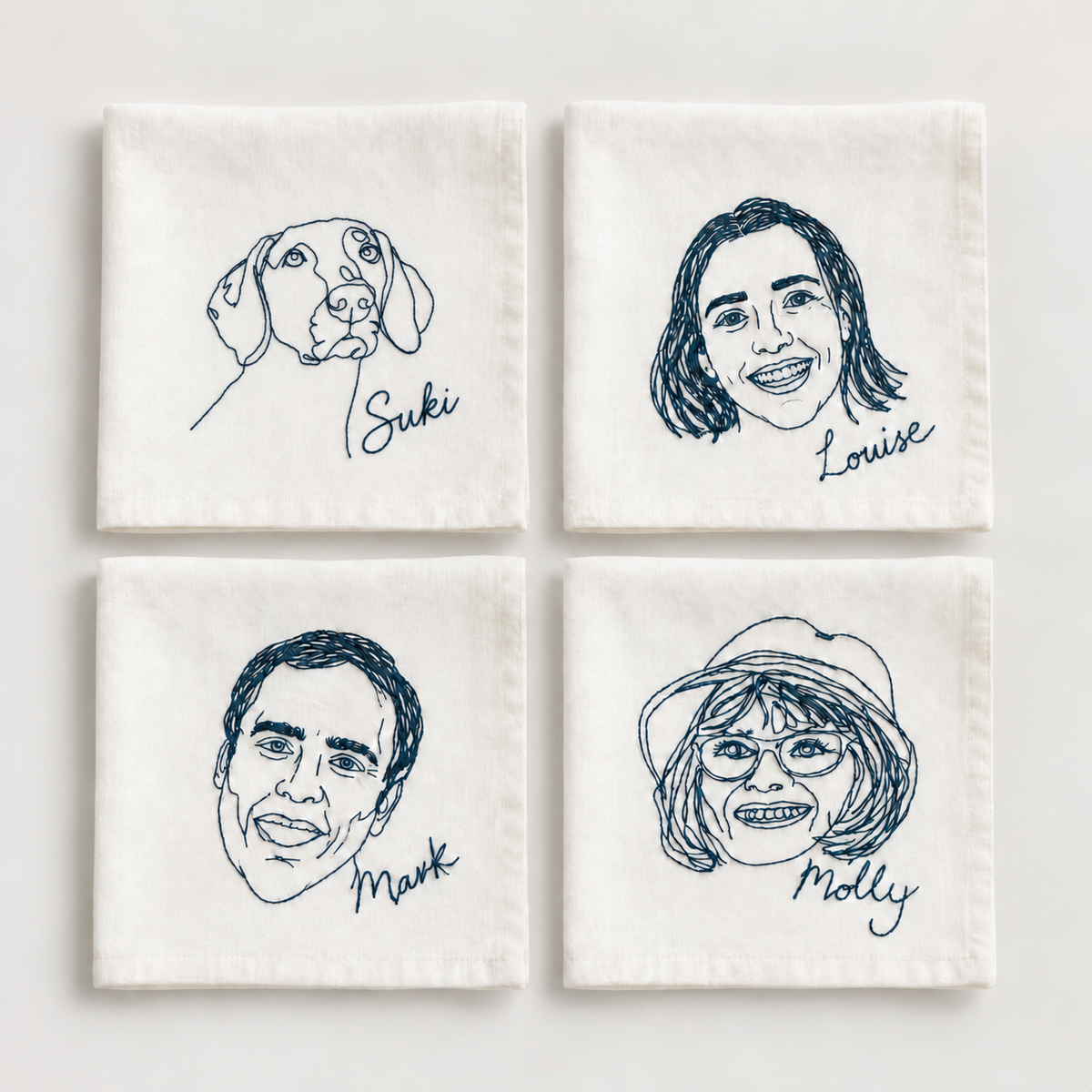 Personalised Line Stitching Embroidered Napkins — Set of 4
