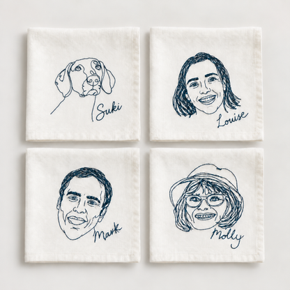 Personalised Line Stitching Embroidered Napkins — Set of 4